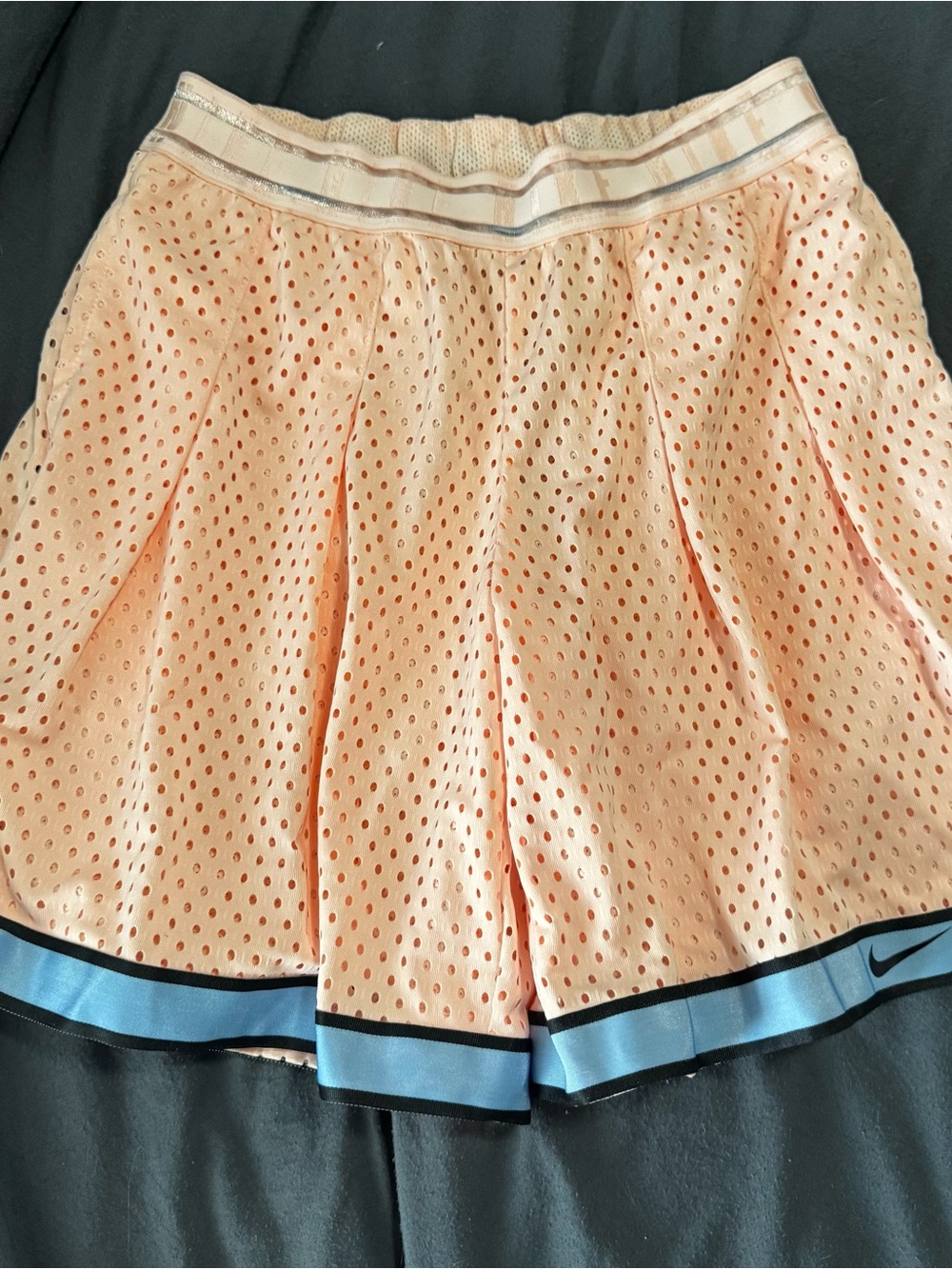 Nike Peach Athletic Mesh Shorts with Light Blue Trim- Medium